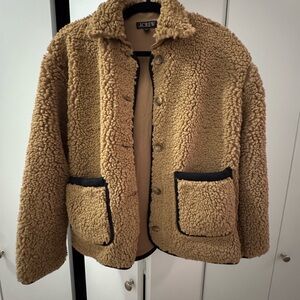 J. Crew Camel Sherpa Jacket with Black Trim